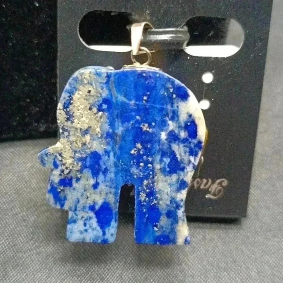 Sterling Silver and Lapis Lazuli Elephant Pendant - Picture 2 of 3